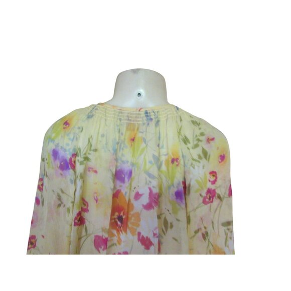 Sundance 100% Silk Yellow Floral Button Down Blouse L - Picture 5 of 7